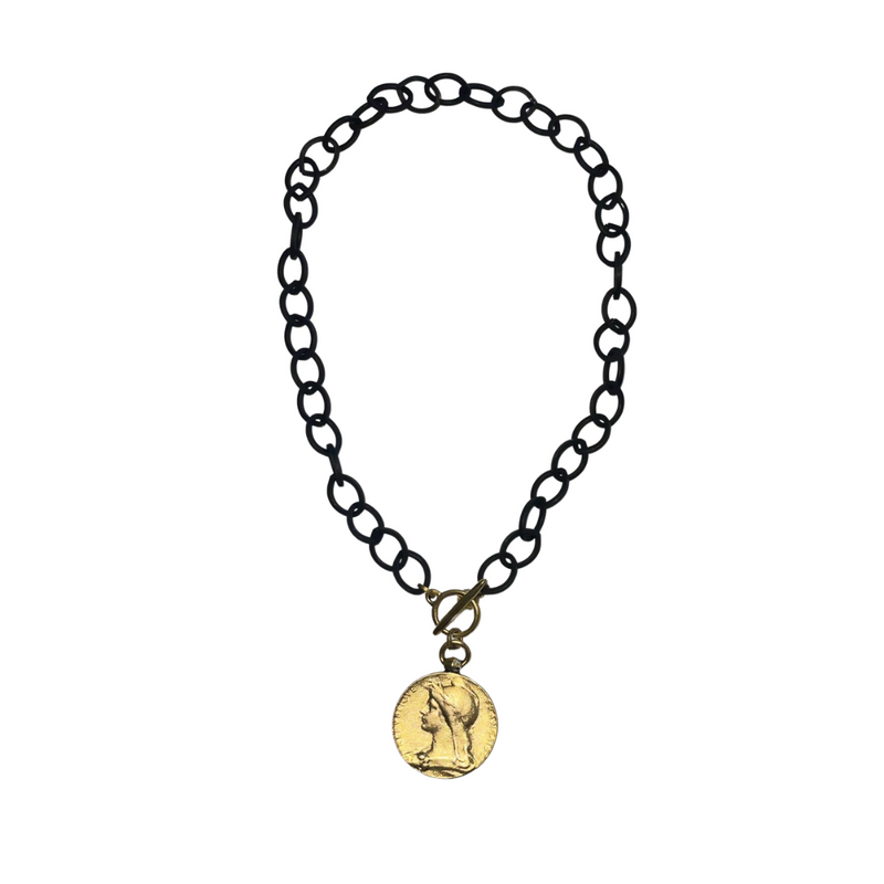 Black Chain and Gold Coin Necklace