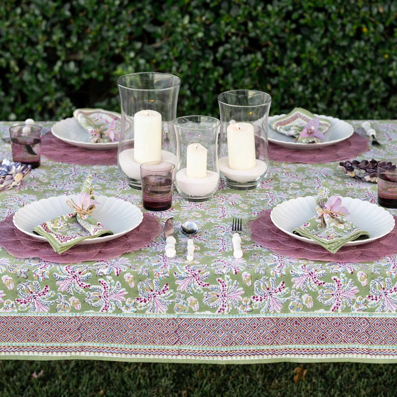 Grecian Palm Fern & Magenta Tablecloth