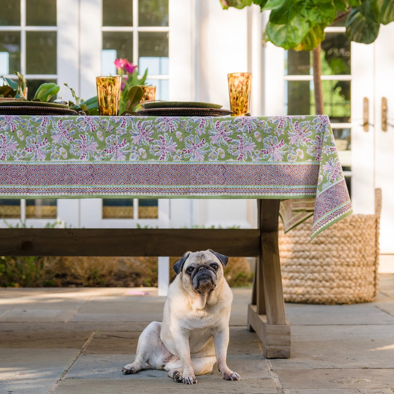 Grecian Palm Fern & Magenta Tablecloth