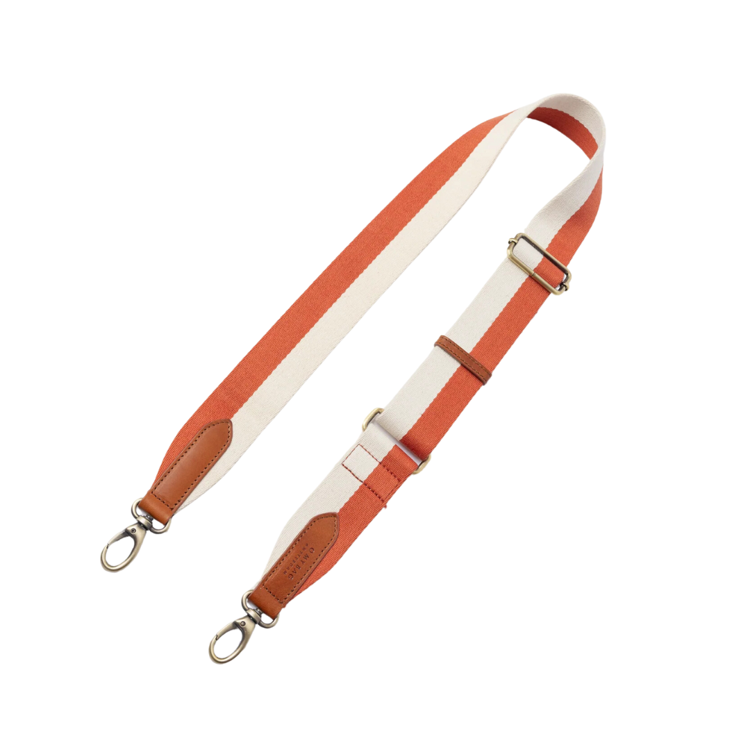 Striped Webbing Strap - Copper and White / Cognac Classic Leather