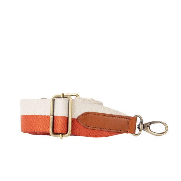 Striped Webbing Strap - Copper and White / Cognac Classic Leather