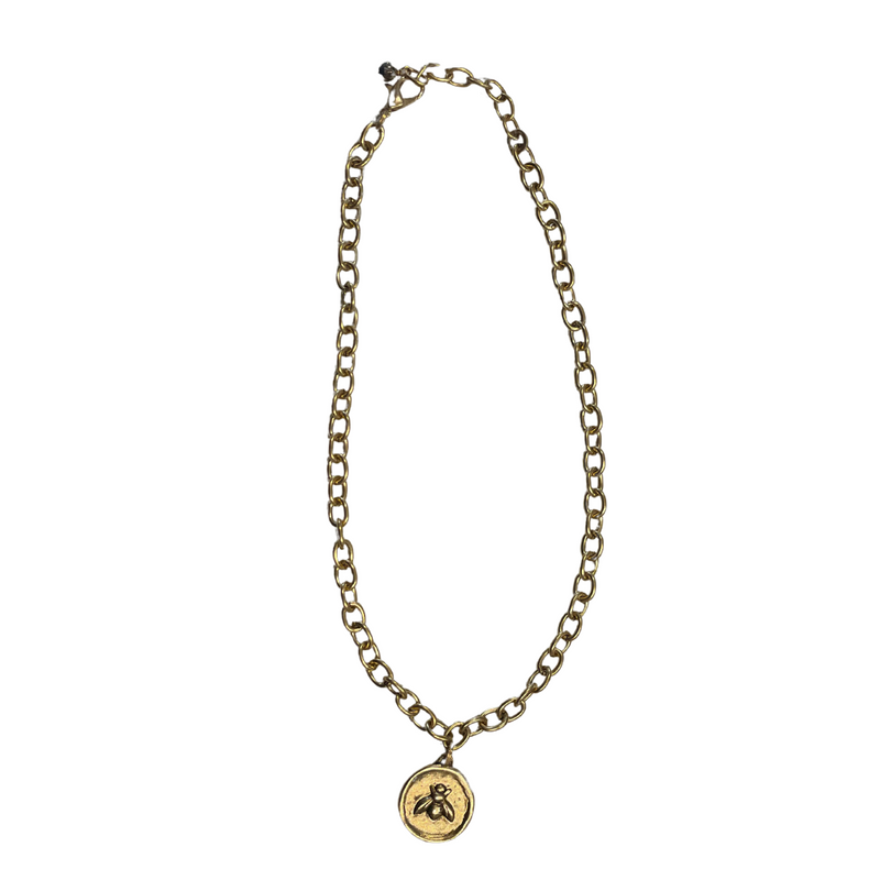 Gold Bee/Fleur De Lis Coin Necklace