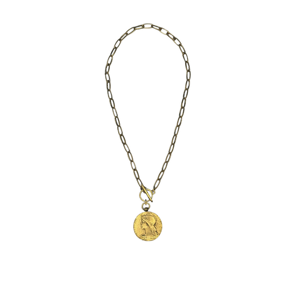 Gold Coin Necklace with Front Closure