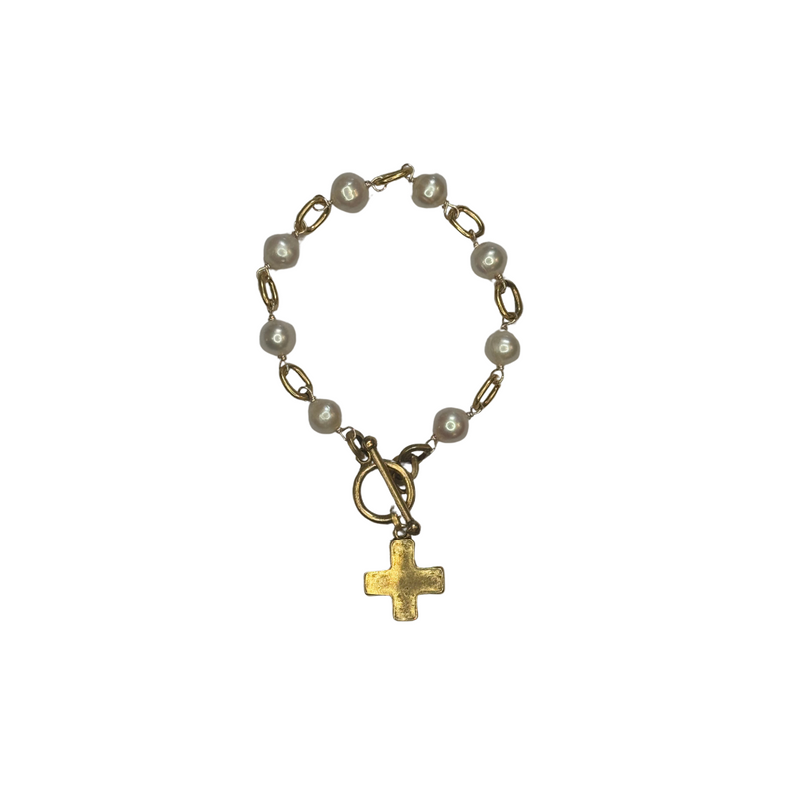 Equal-Armed Cross Pearl Bracelet