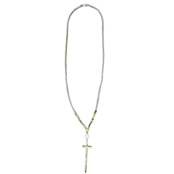 Gunmetal and Gold Cross Necklace