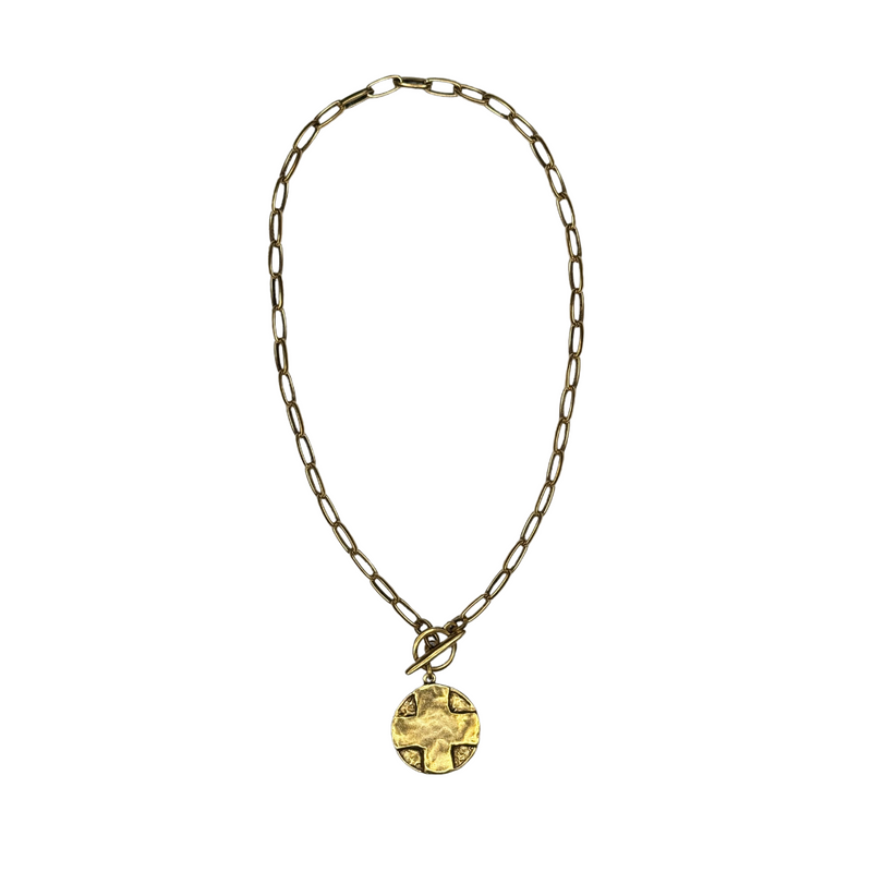 Gold Chain Cross Coin Necklace