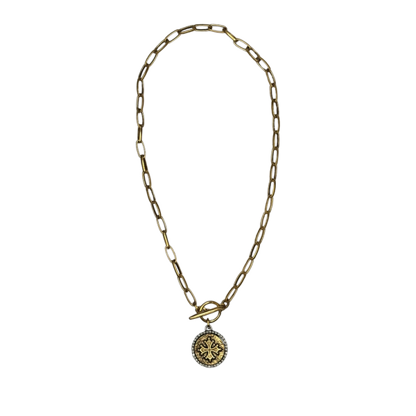 Bottony Cross Coin Necklace