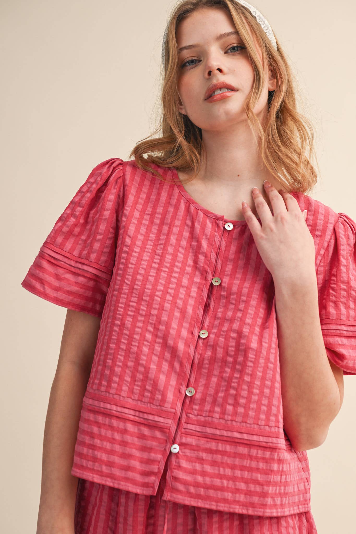 Striped Button Up Top and Shorts Set