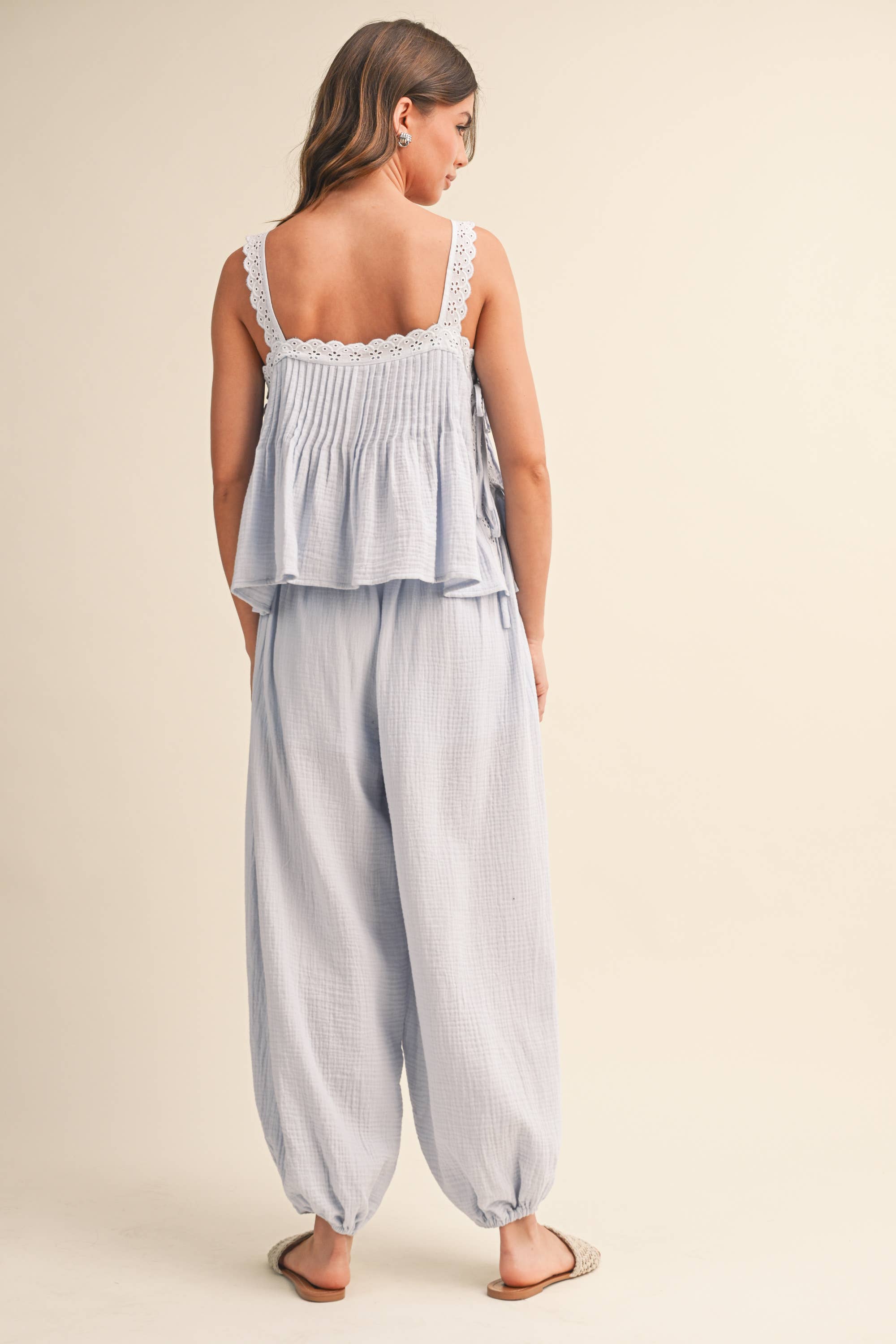 Light Blue Sleeveless Top and Pants Set
