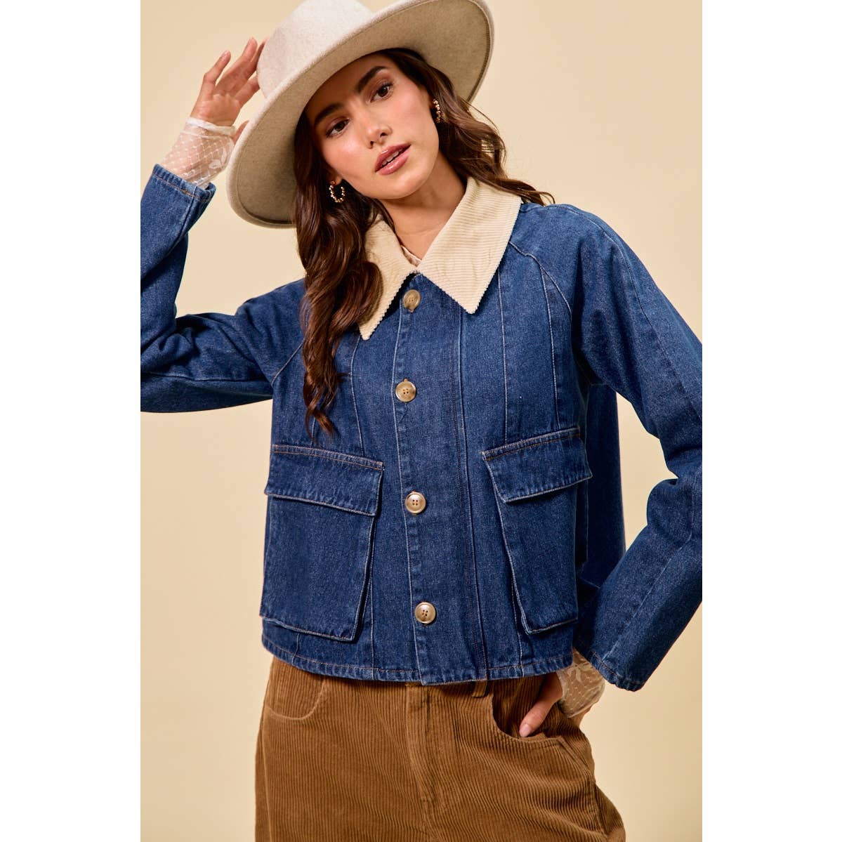 Zip Up and Button Denim Jacket