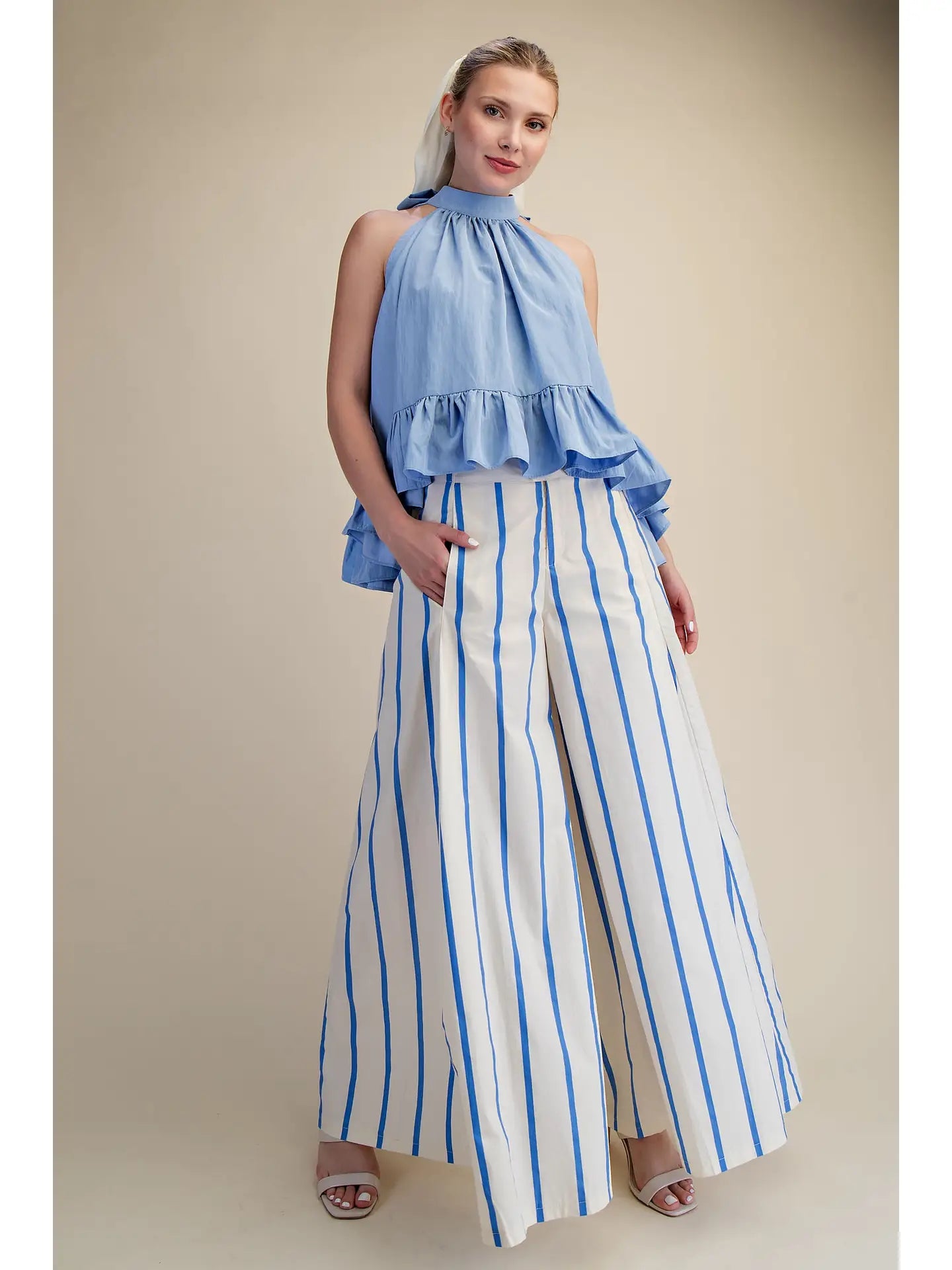 High Waist Wide-Leg Stripe Pants