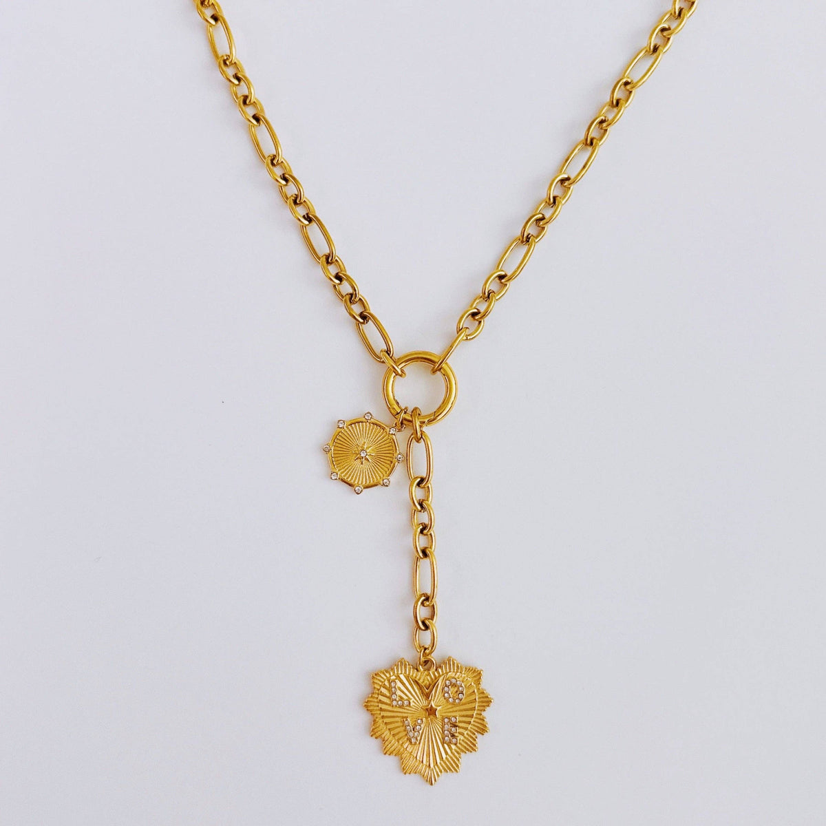 Love Heart Drop Necklace 18K Gold Plated