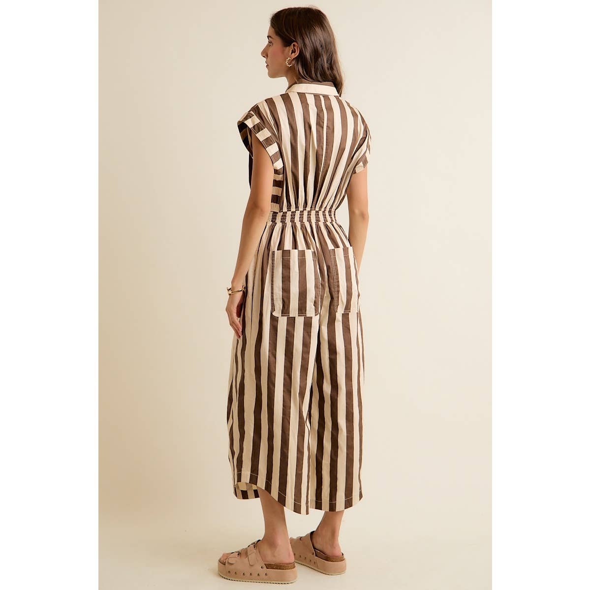 Sleeveless Brown Stripe Jumpsuit