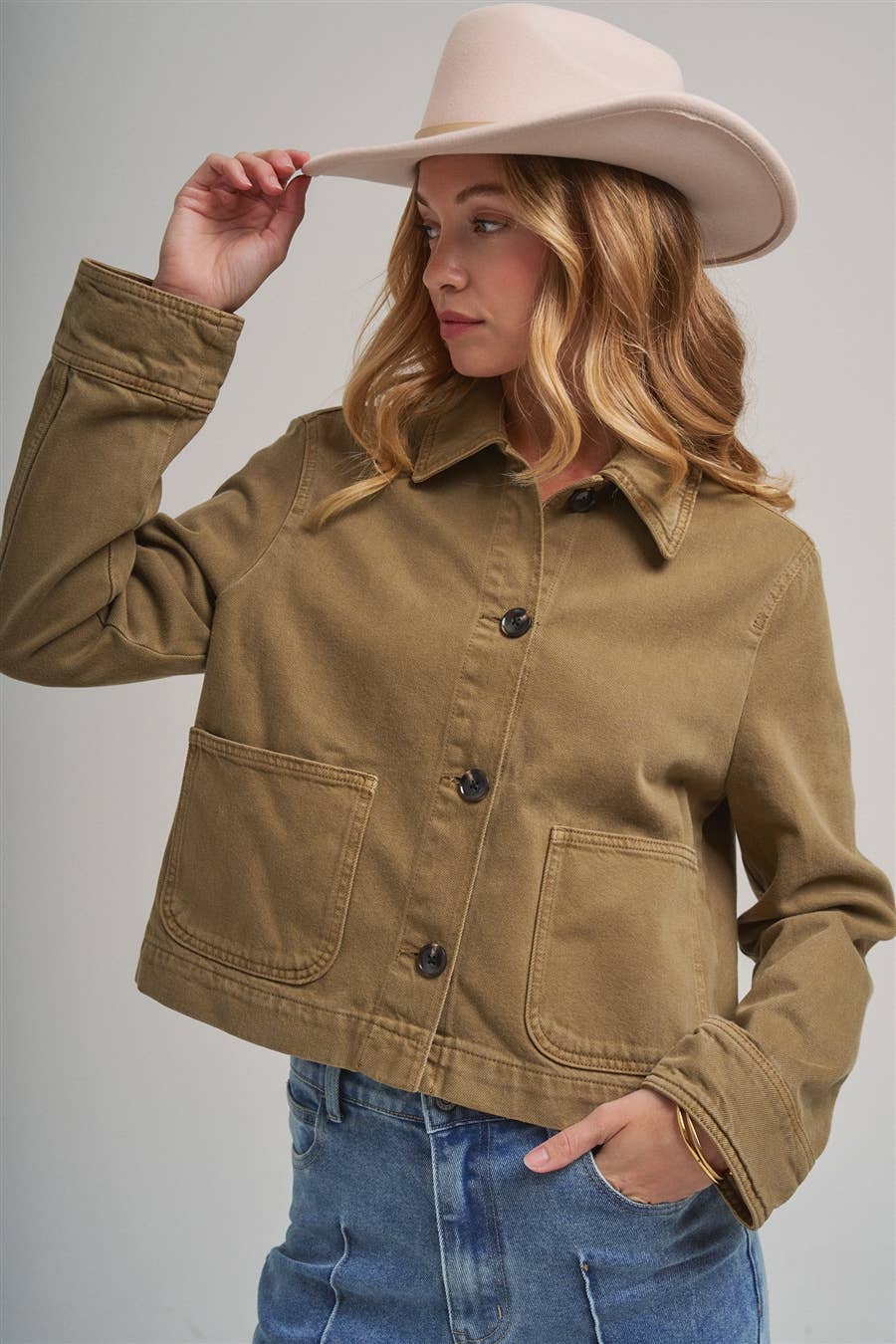 Cropped Utility Jacket with Patch Pockets