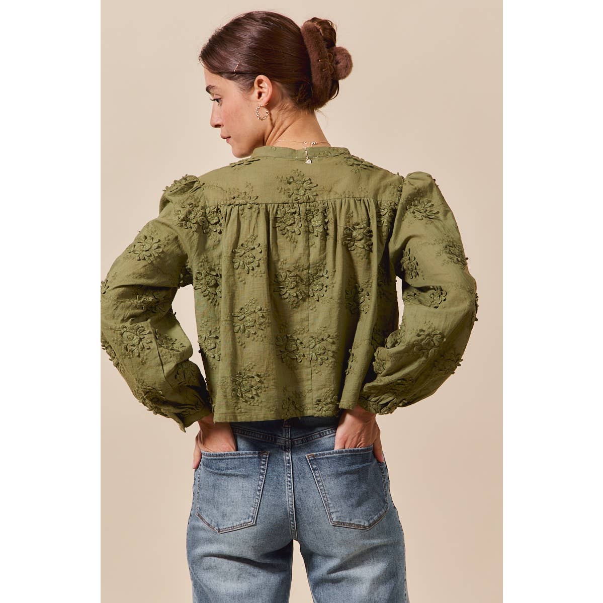 Cropped Floral Long Sleeve Button Front Shirt