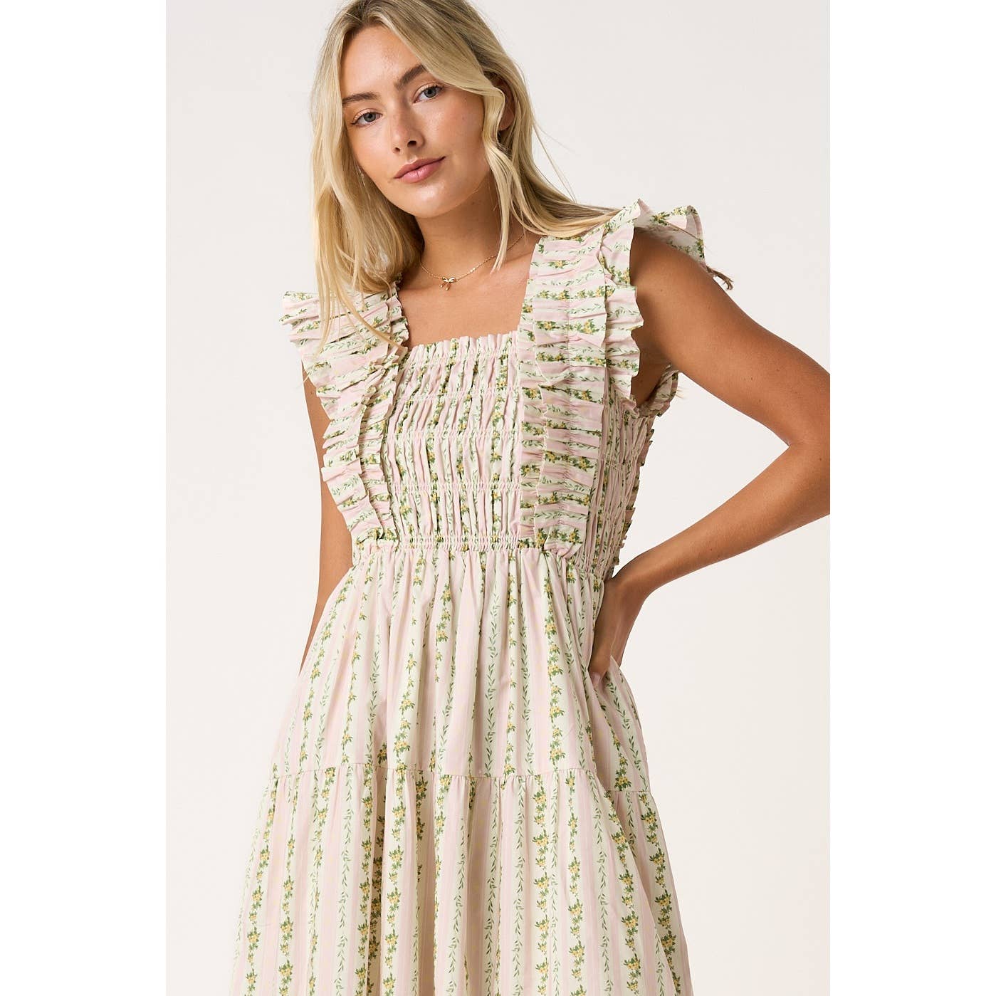 Smocked Floral Midi Dress