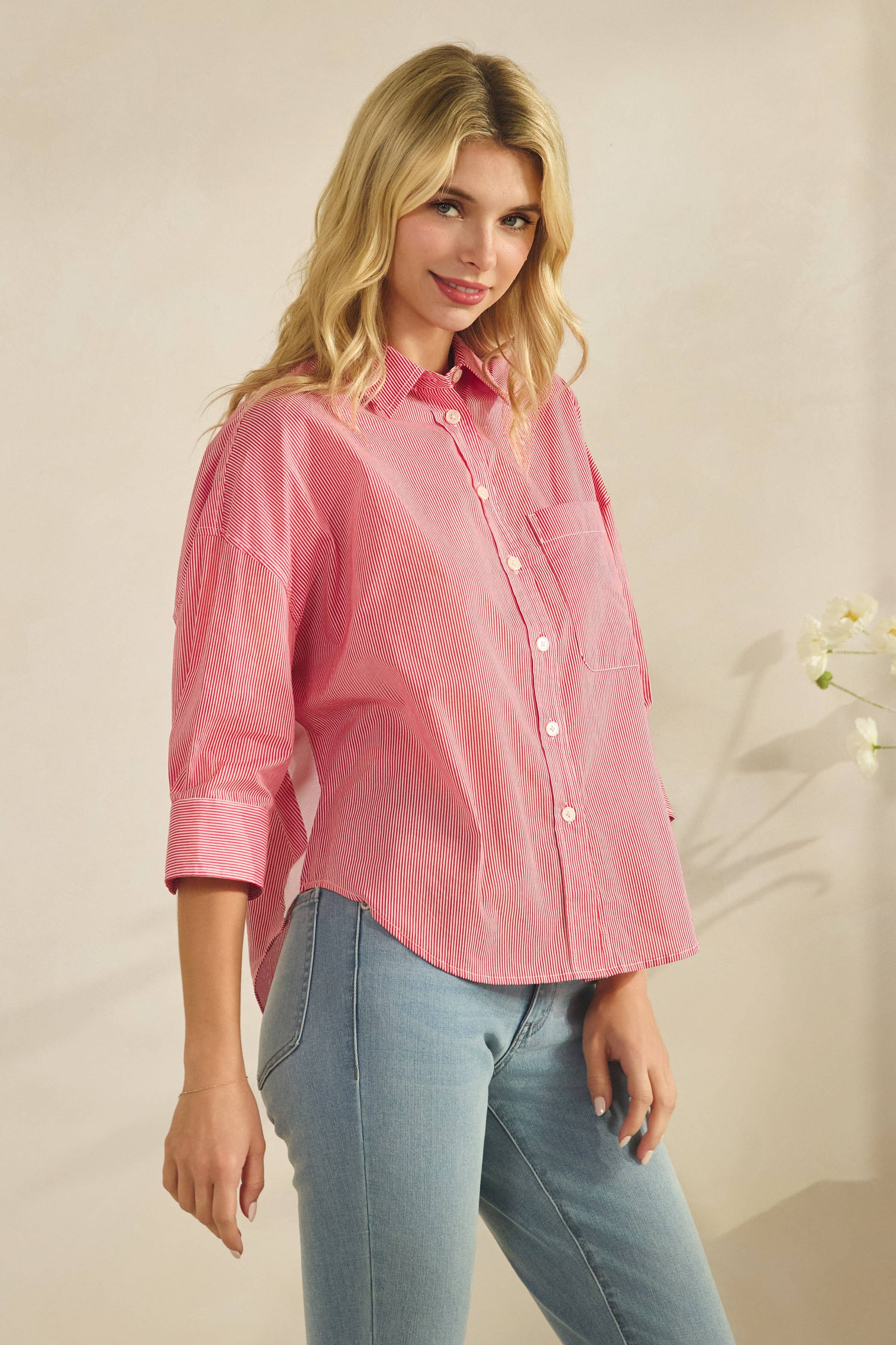Striped 3/4 Sleeve Blouse