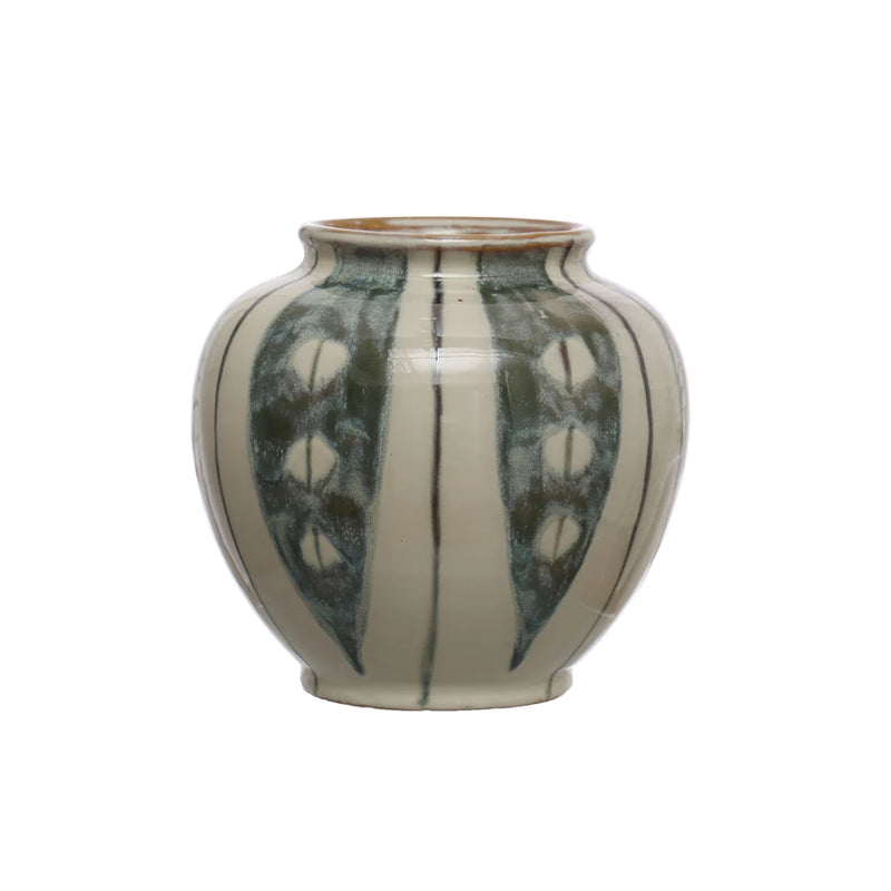 Hand-Painted Green and Cream Vase