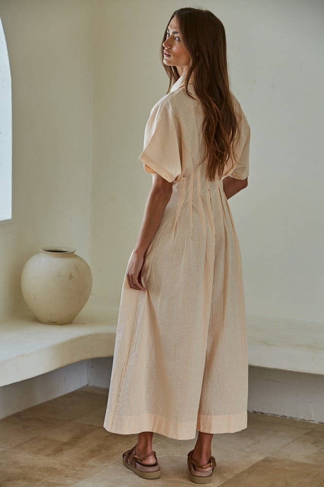 Striped Pleated Flare Dress