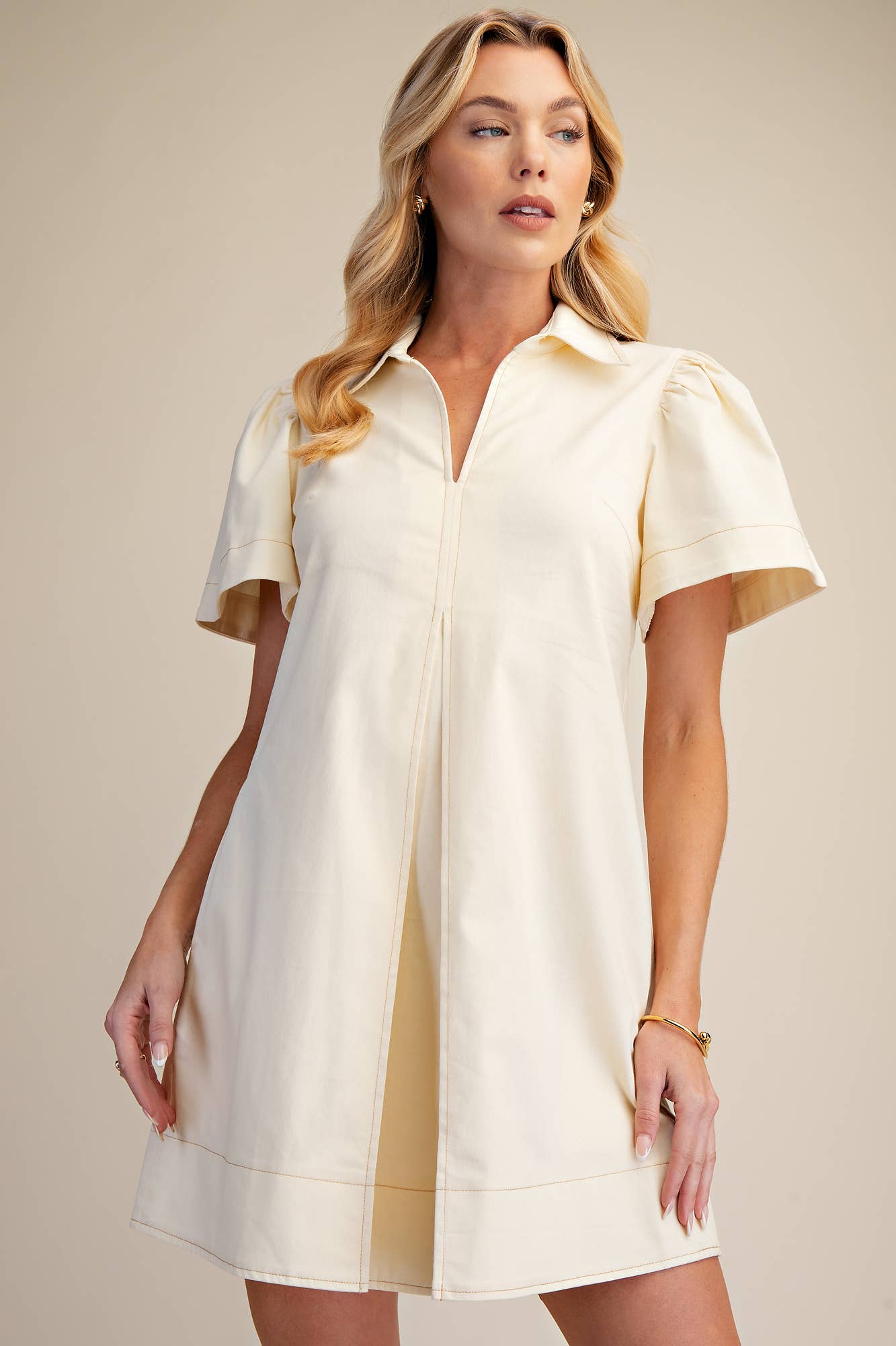 Mallory V-Neck Pleated Mini Dress
