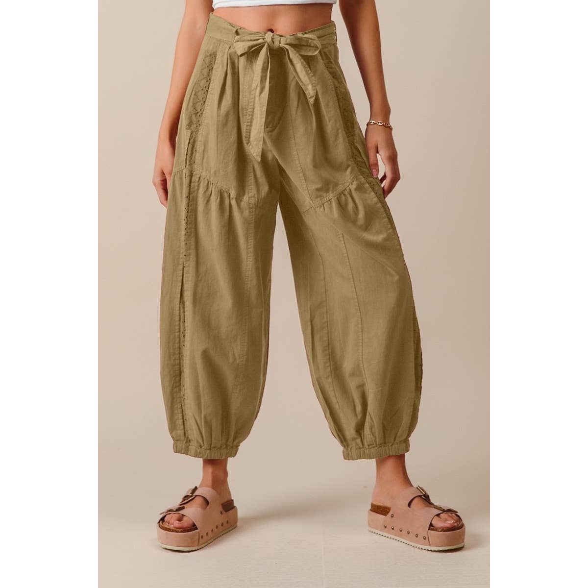 Eyelet Lace Trim Joggers