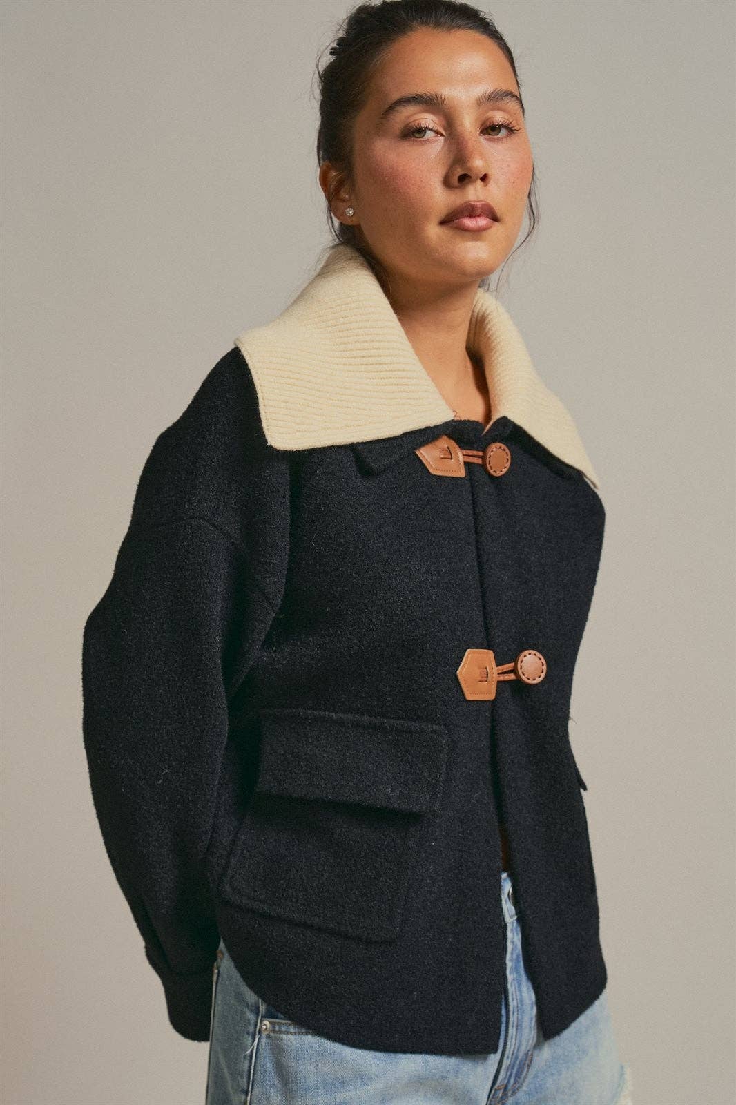 Knit Jacket With Contrast Collar