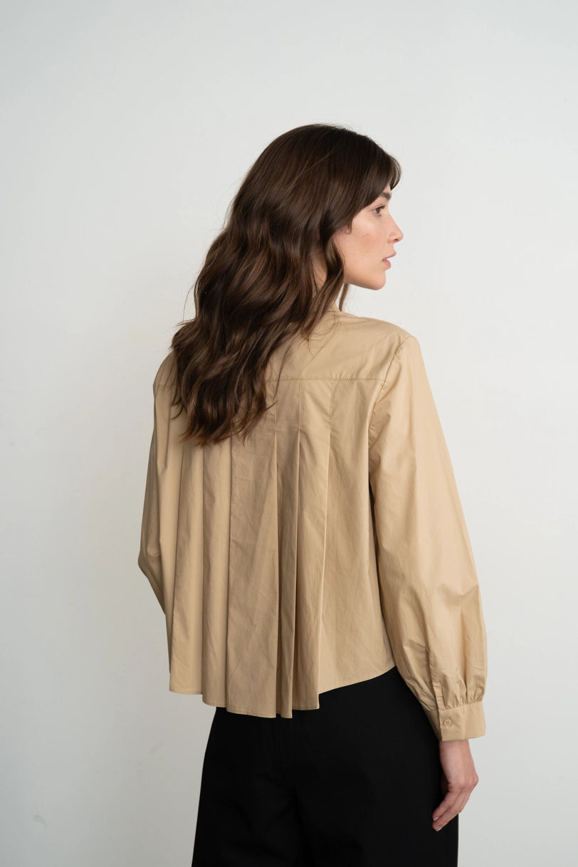 Pleated Poplin Button Down Shirt