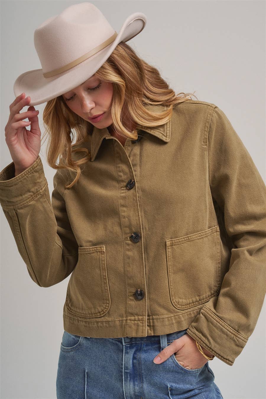 Cropped Utility Jacket with Patch Pockets