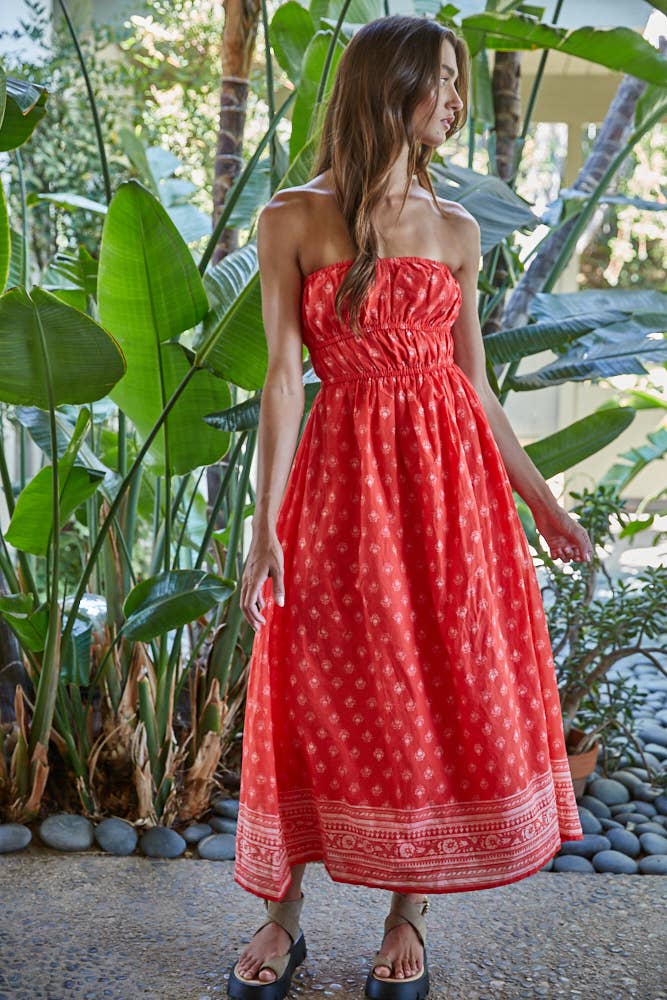 Red Tube Neck Strapless Dress