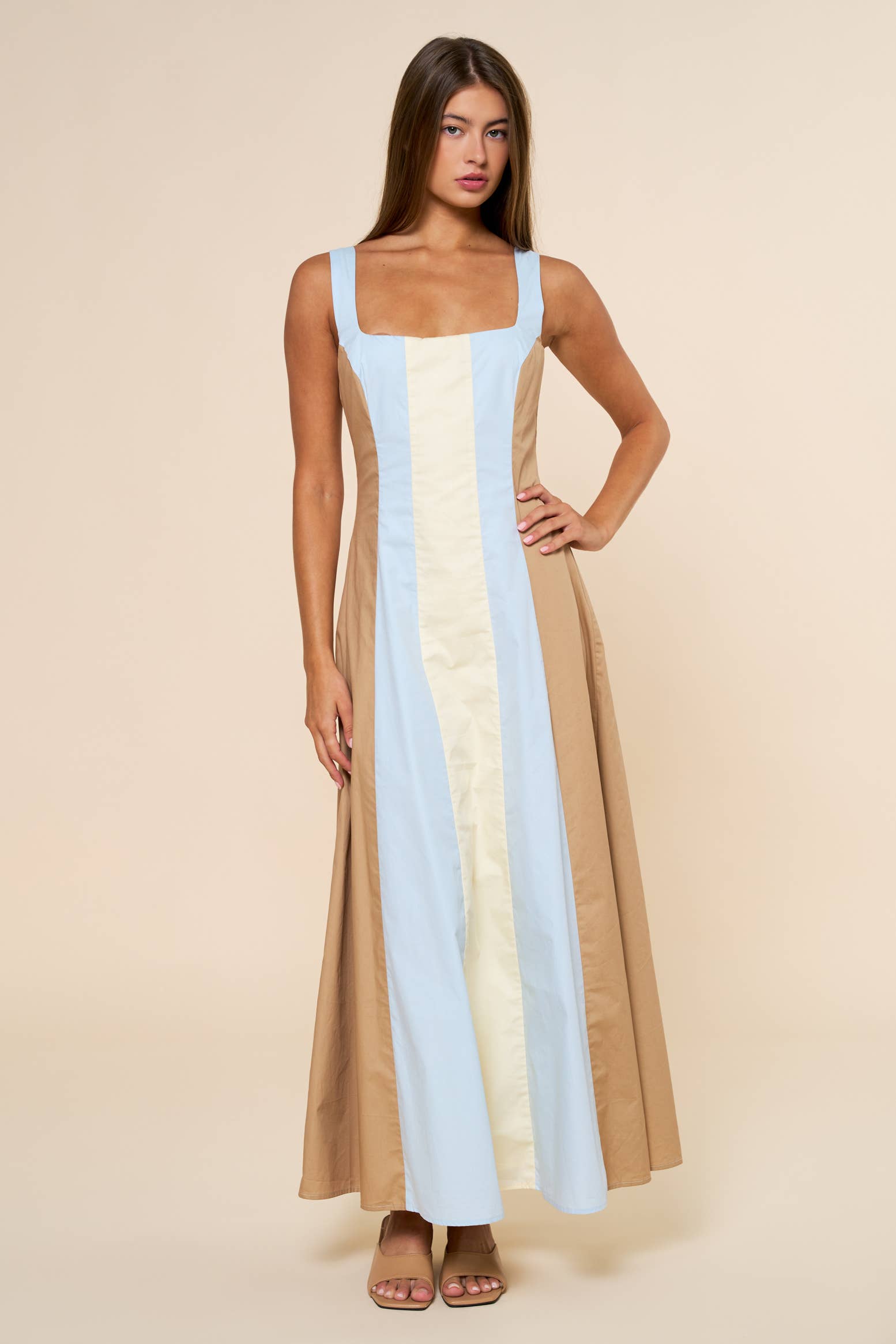 Color Block Square Neck Sleeveless Maxi Dress