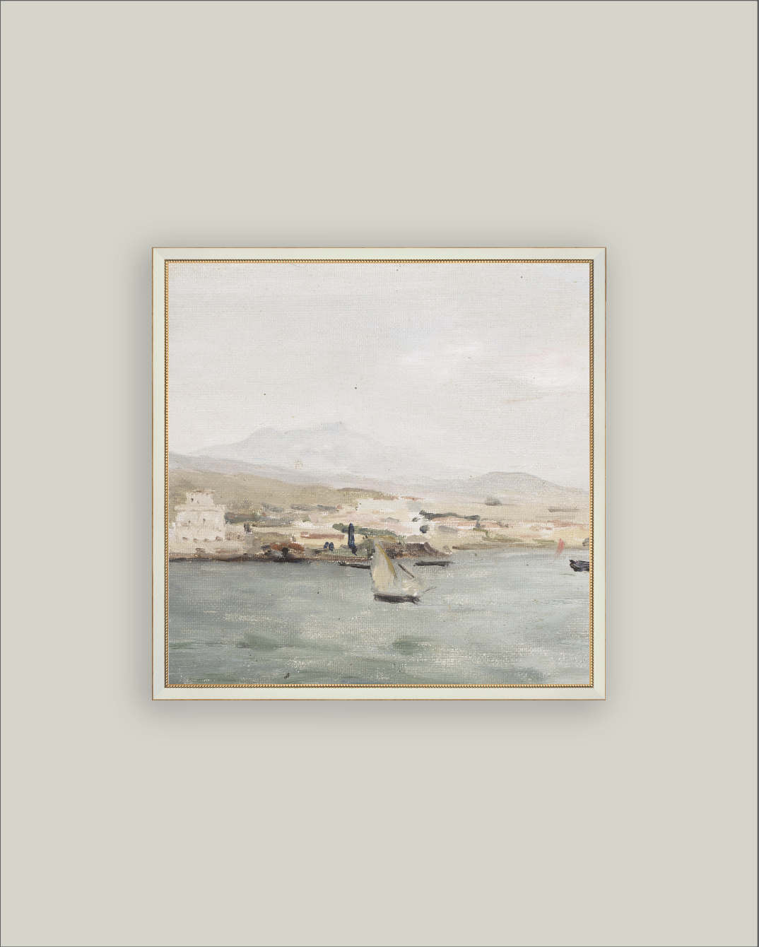Sailboat Landscape Framed Antique Art