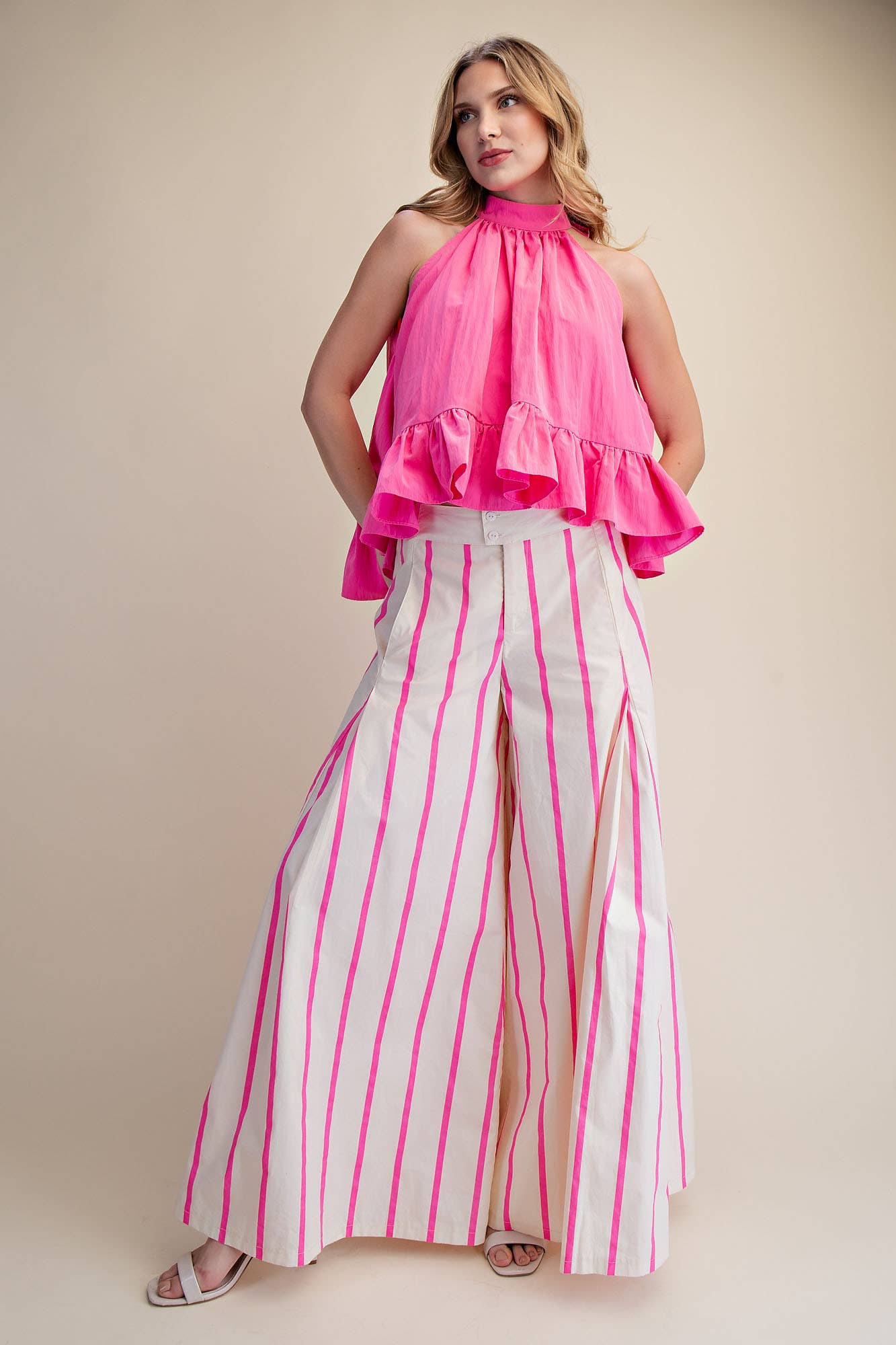 Halter Neck Sleeveless Ruffle Top