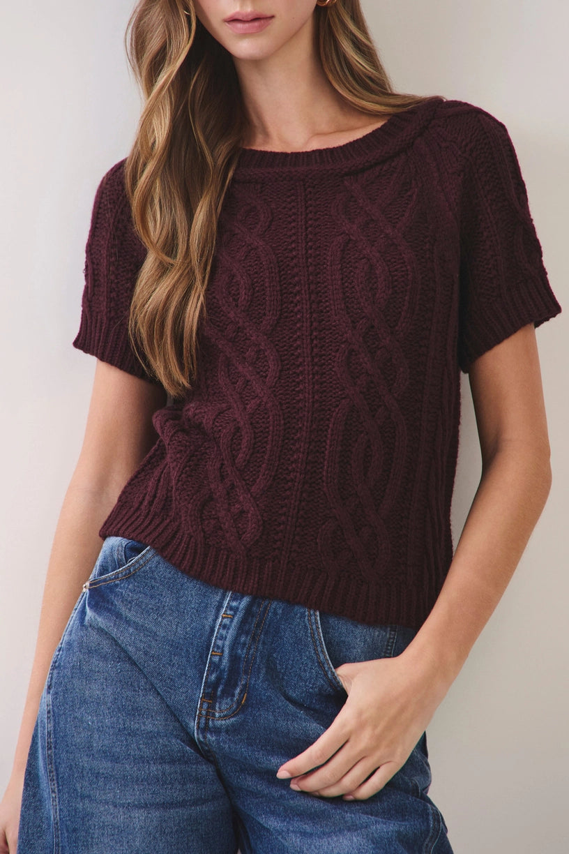 Cable Knit Short Sleeve Sweater
