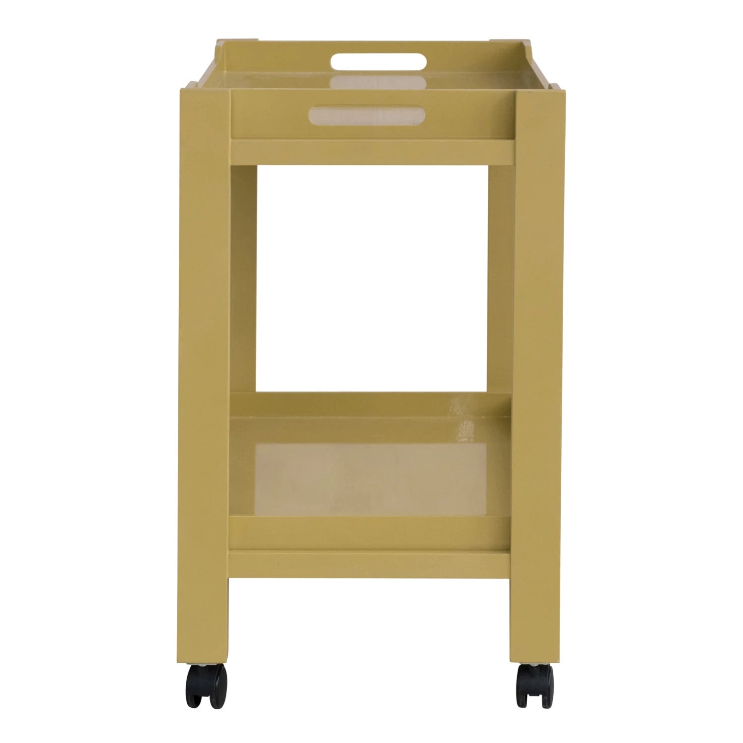Yellow Lacquered Acacia Wood Bar Cart
