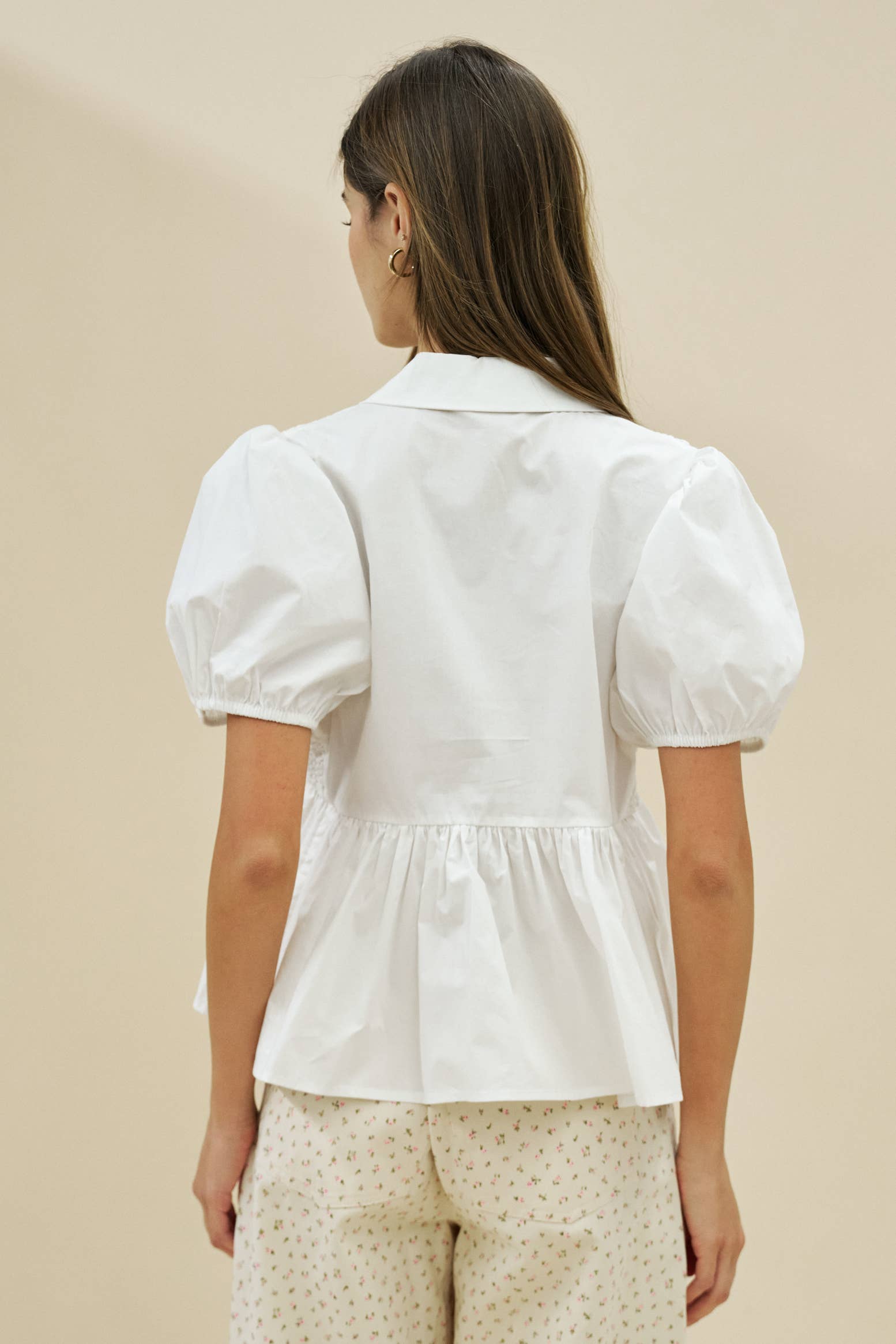 Textured Babydoll Top With Puff Sleeves