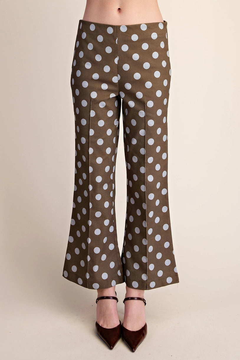 High Waist Polka Dot Flare Crop Pants