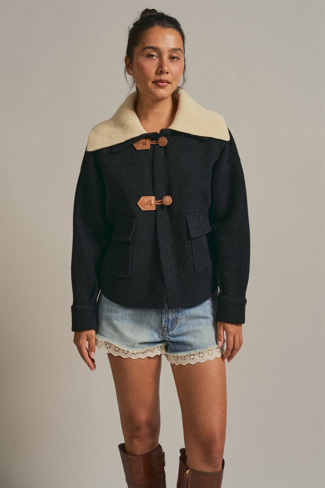 Knit Jacket With Contrast Collar