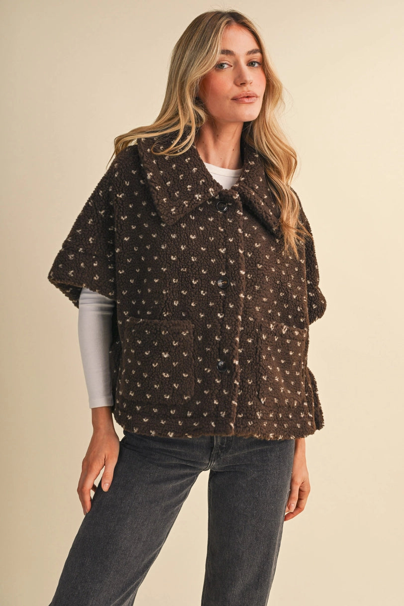 Polka Dot Faux Sherpa Cape