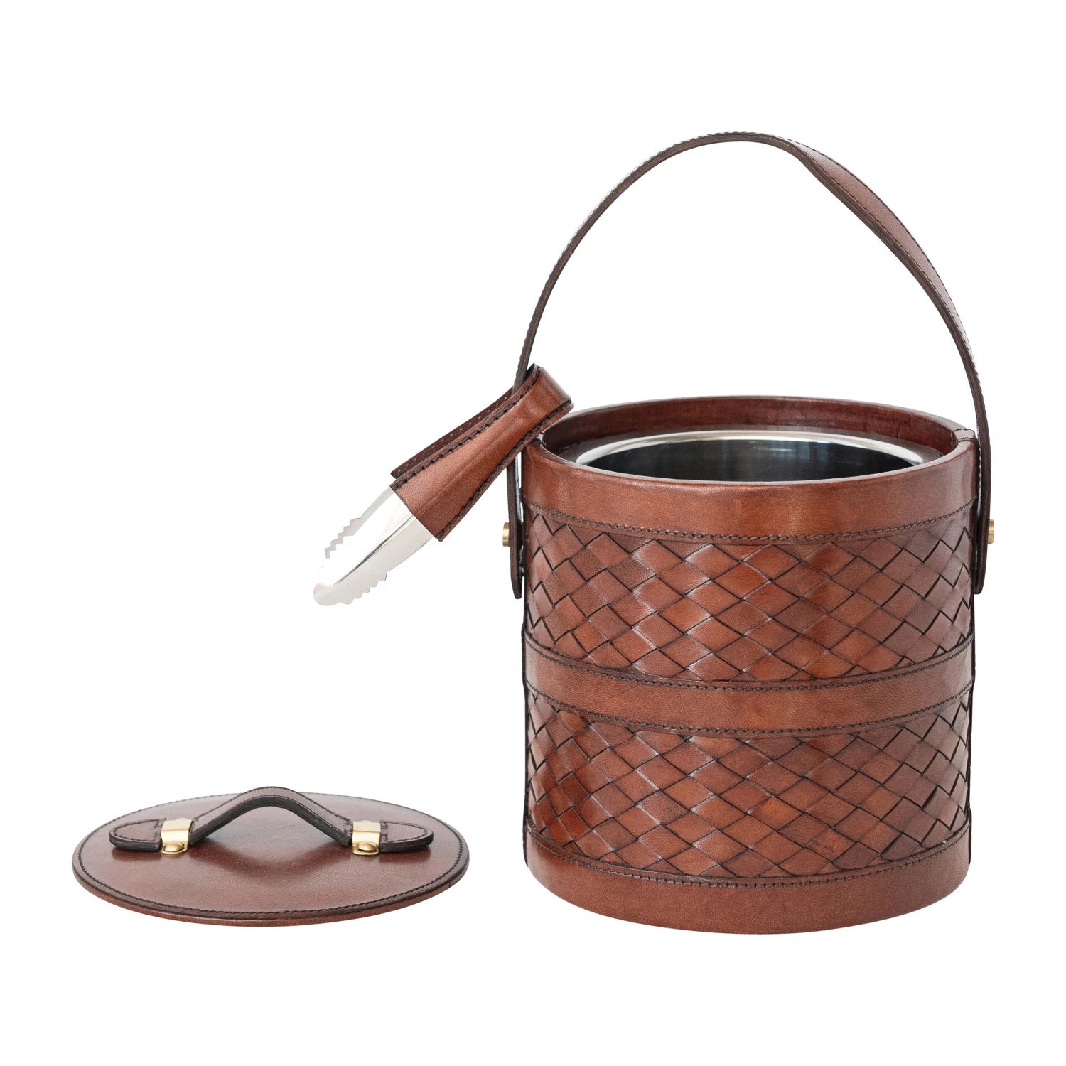 Woven Leather Ice Bucket and Tong