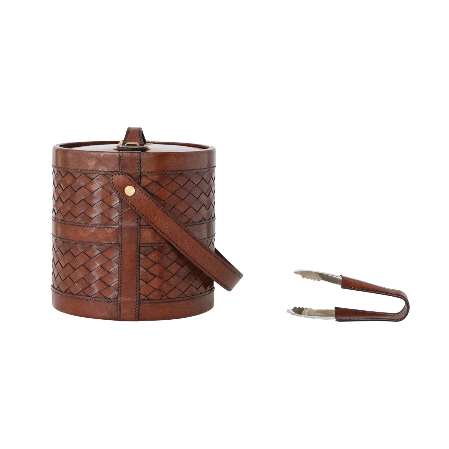 Woven Leather Ice Bucket and Tong