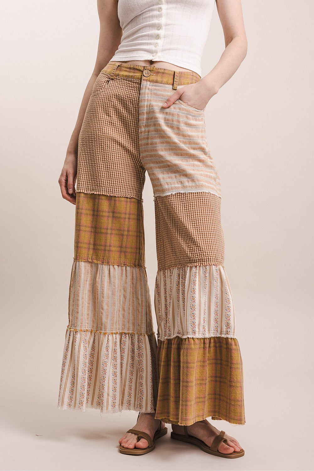 Tiered Fabric Patchwork Pants