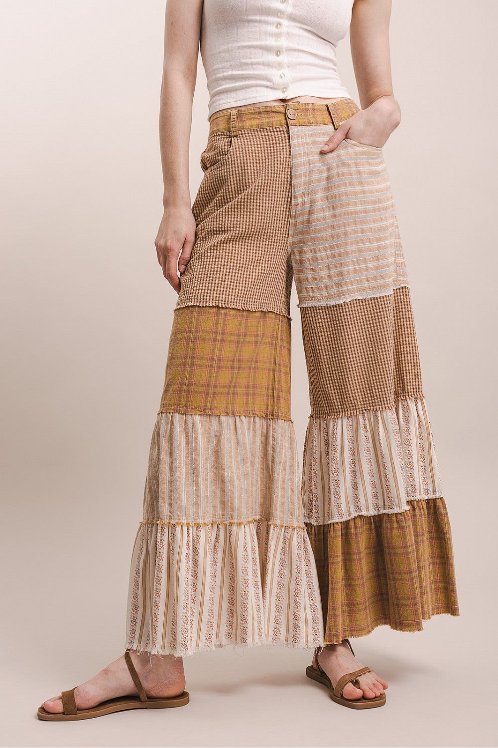 Tiered Fabric Patchwork Pants