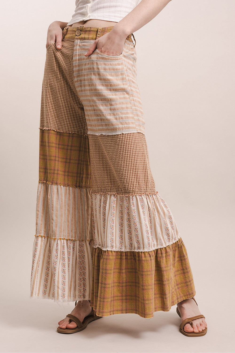 Tiered Fabric Patchwork Pants
