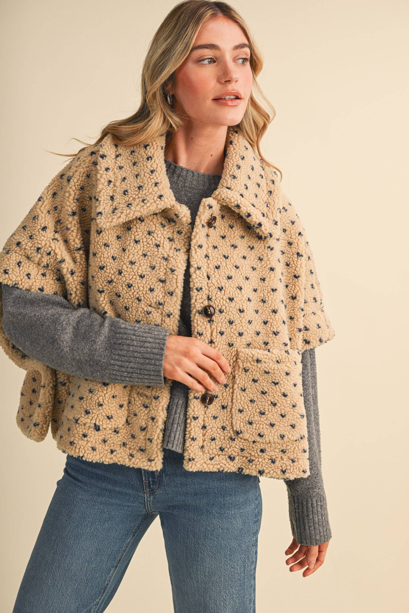 Polka Dot Faux Sherpa Cape