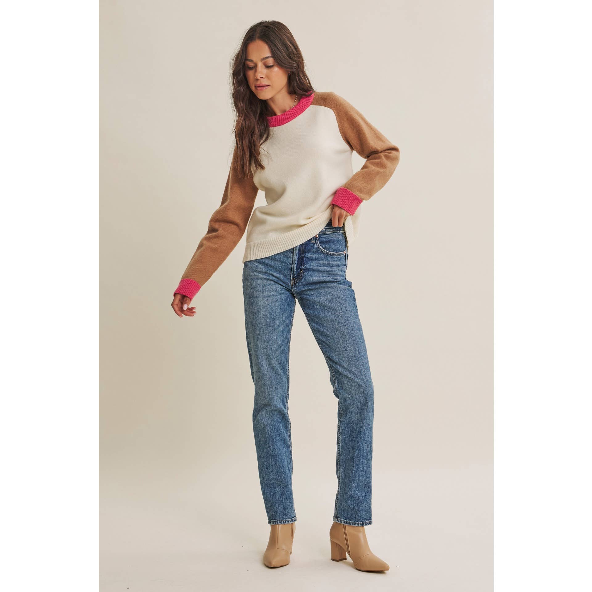 Colorblock Wool Blend Crewneck Sweater