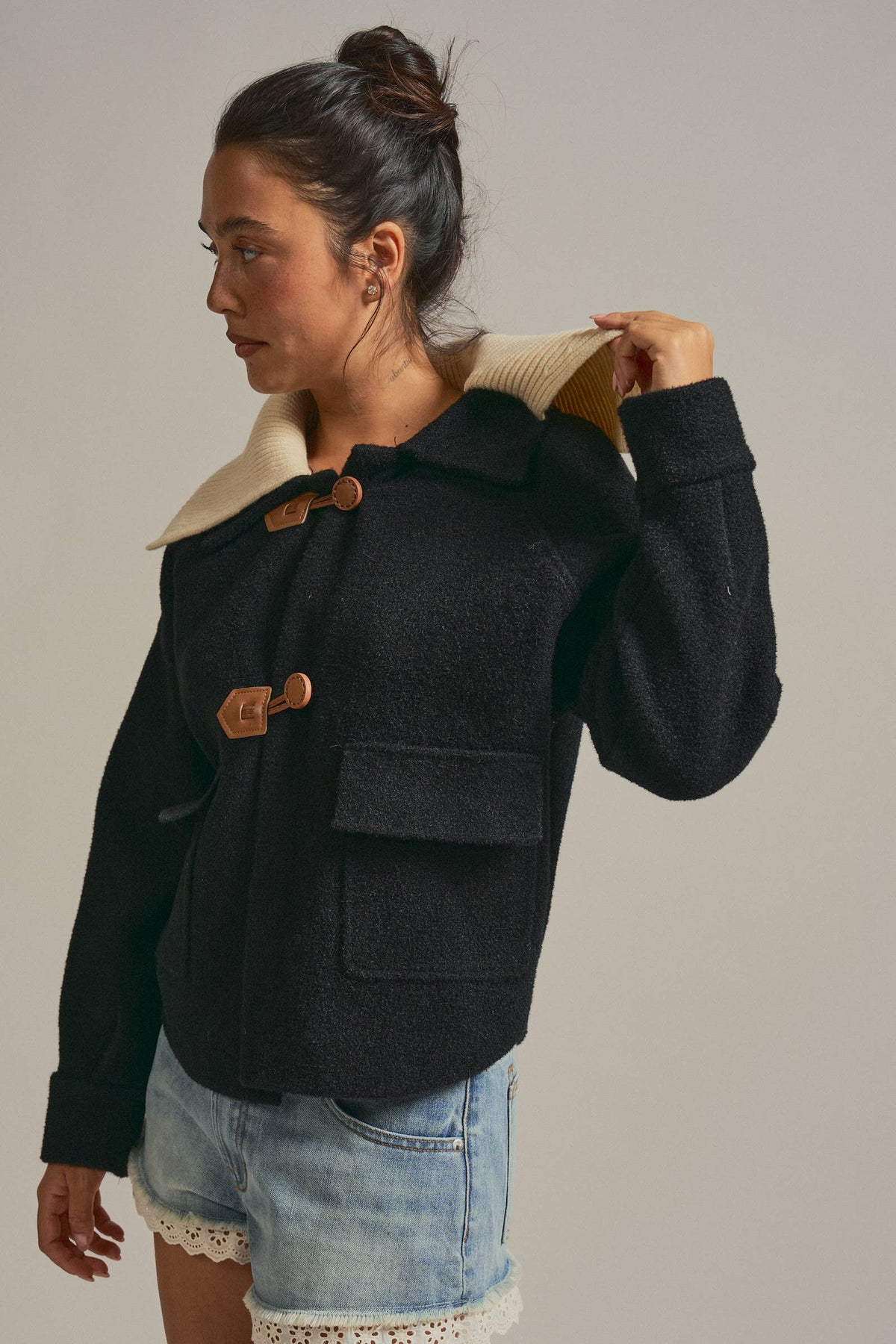 Knit Jacket With Contrast Collar