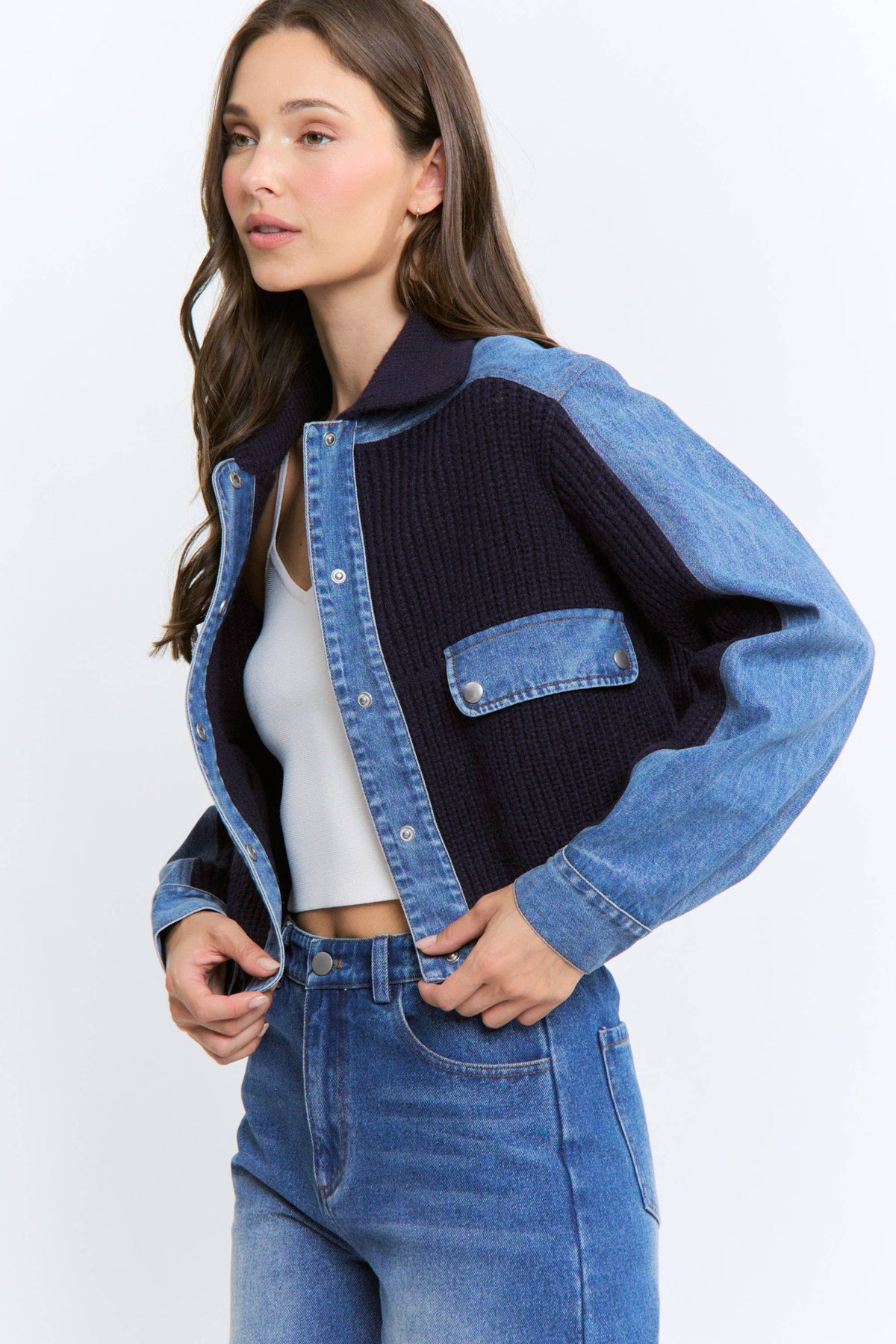 Denim and Knit Panel Jacket