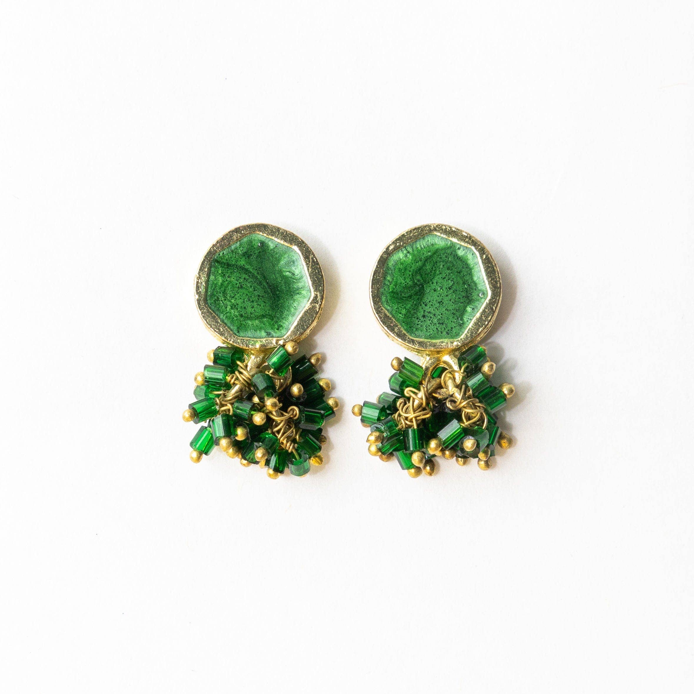 Leaf Green Enamel Earrings