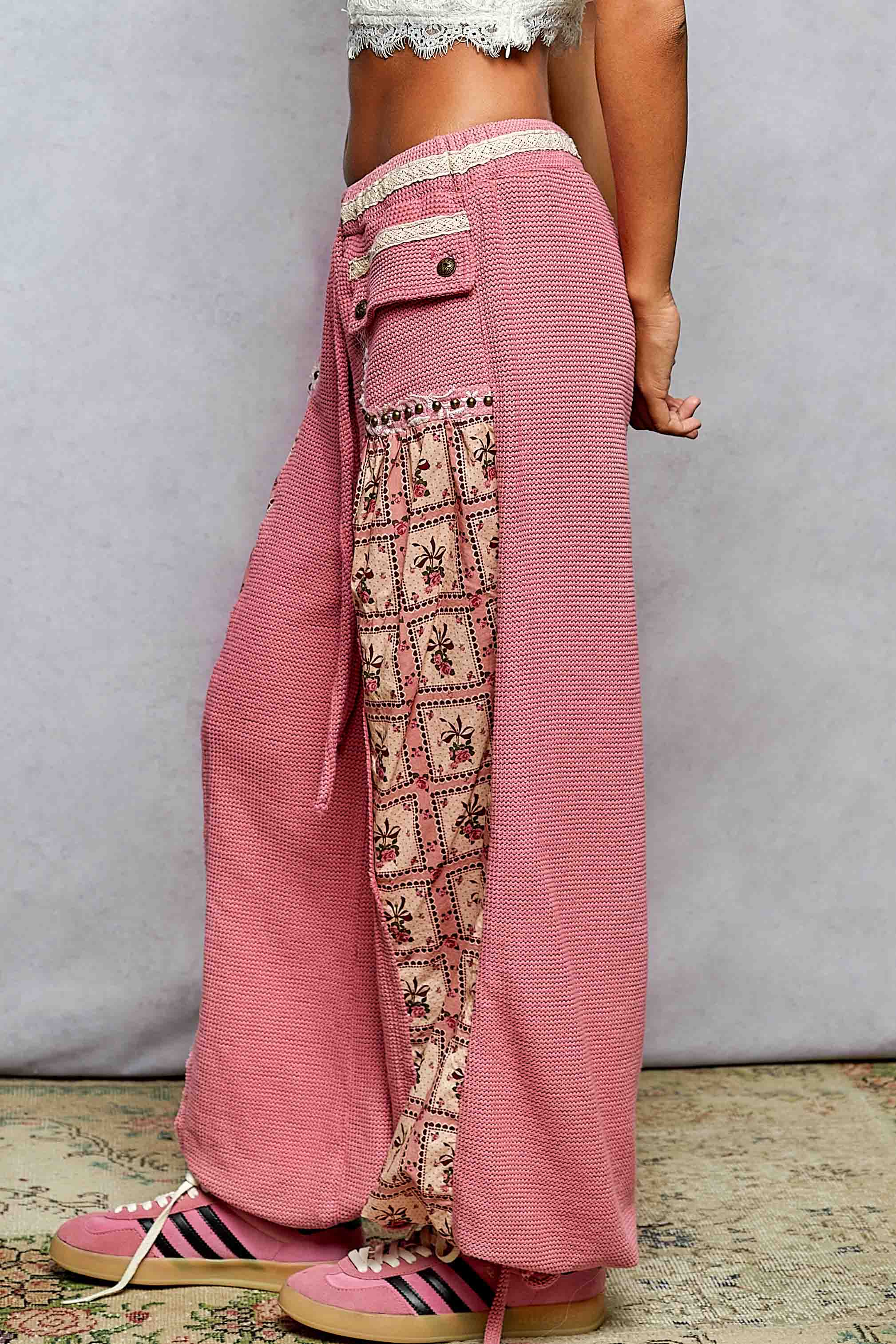 Pink Patchwork Drawstring Jogger Pant