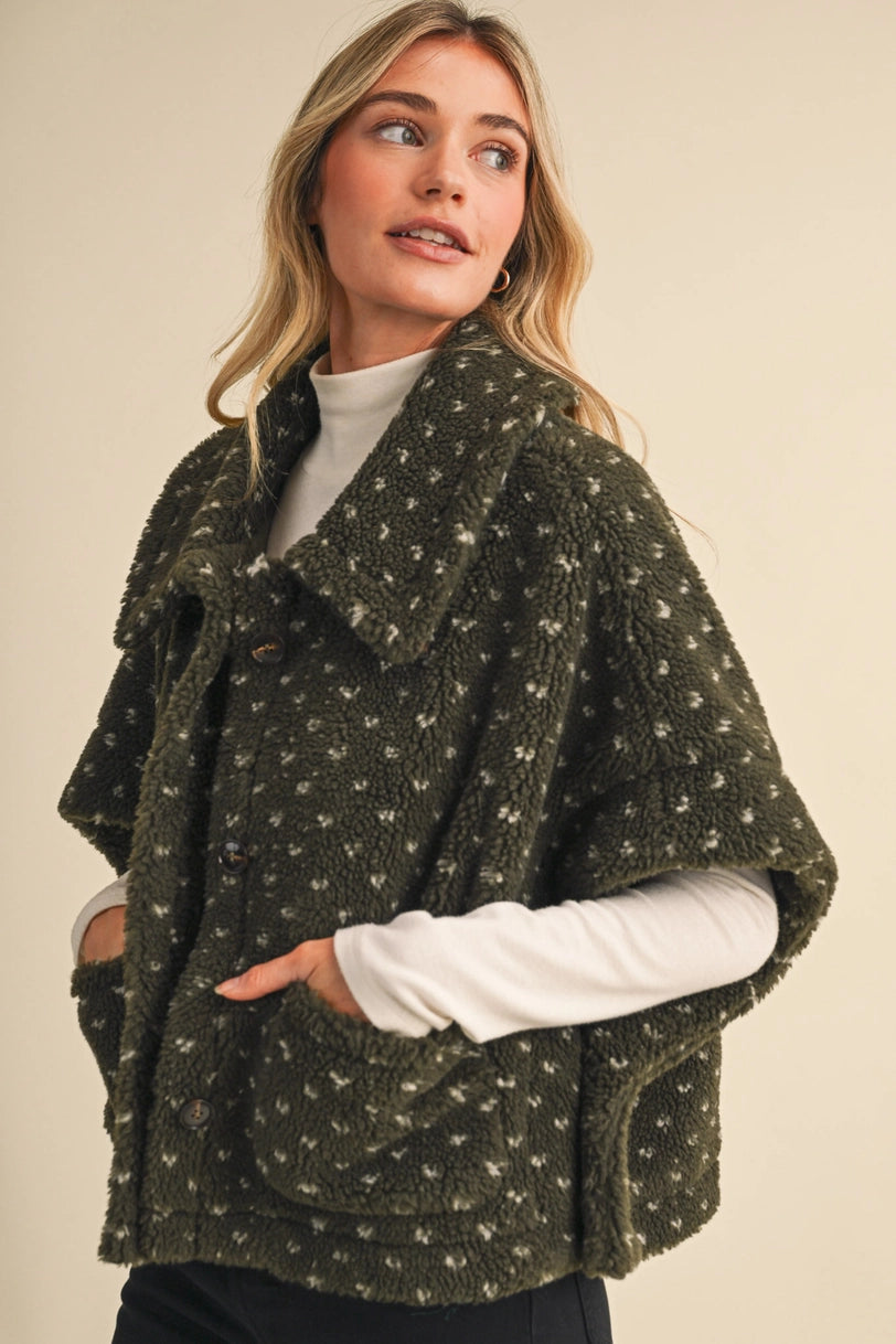 Polka Dot Faux Sherpa Cape